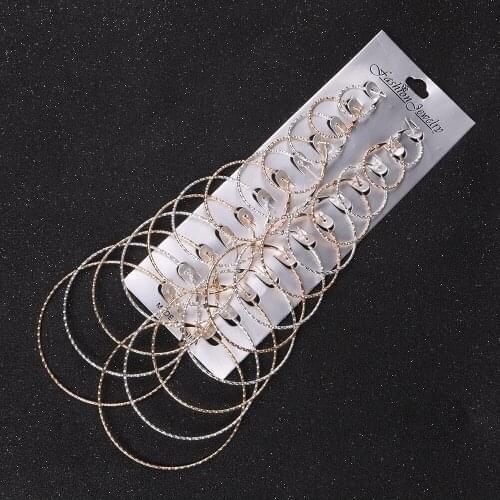 2018 NEW Gold silver Color Big Circle Hoop Earring Set For Women Punk Brincos Round Earrings Party Jewelry Gift 12 pair/lot