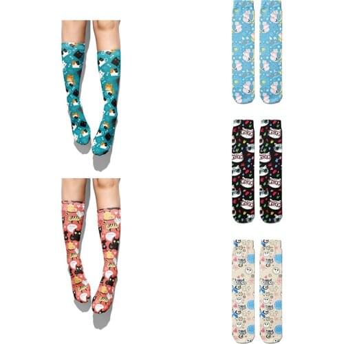 New Cute Cartoon Animal Long Socks Lovely Pink Women Cotton Socks Girls Canvas Shoes Boots Calf Socks Sports Unisex Compression
