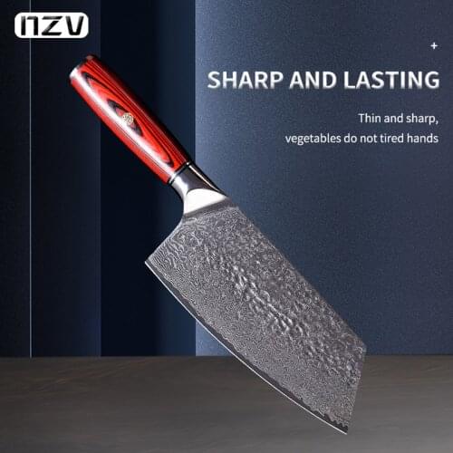 NZV G10 Handle Chef Knife Forged VG10 Damascus Steel Cleaver Kitchen Knives Cutting Meat Slicing Chef Knives High-end Gift Box