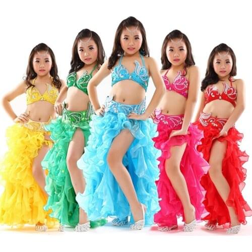 Stage Performance Belly Dancing Clothing 3-piece Oriental Outfit Set Belly Dance Costume Bra, Belt, Skirt Girls Tutu #877
