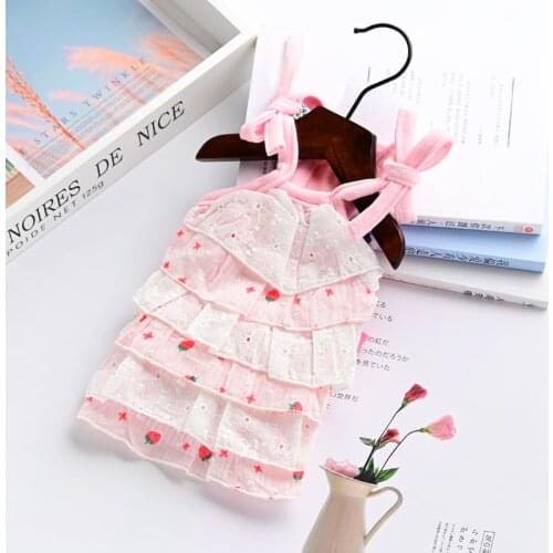 Lovely Pink Strawberry Print Dogs Dresses Summer Pet Dog Princess Sling Cake Dress Chihuahua Yorkshire Poodle Clothes Dog Skirts