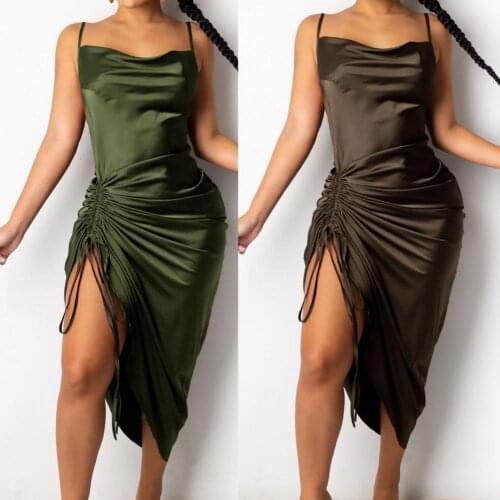 Summer Dress Women Dresses Backless Slim Sexy Ladies Shirring Split Dress Elegant Party Women Party Sexy Vestidos Female Robe