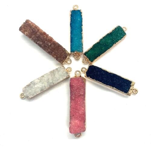 Natural Stone Pendant Rectangular Necklace Pendant Resin Crystal DIY Double Ring Jewelry Accessories Design Sense Charm Making