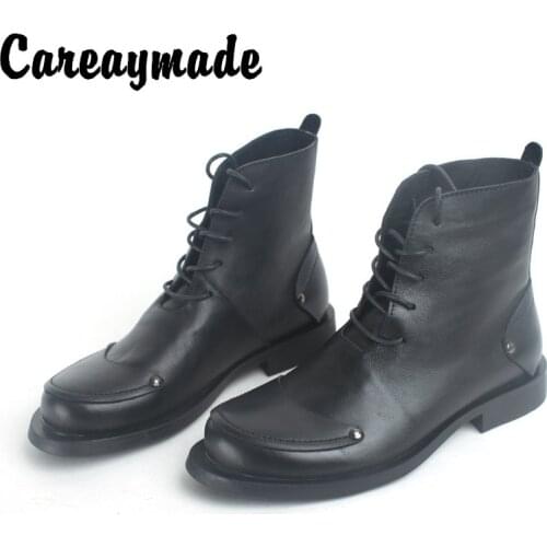 Careaymade-Martin boots,womens short boots,British style locomotive high top boots, handsome leather boots,plain womens Boots