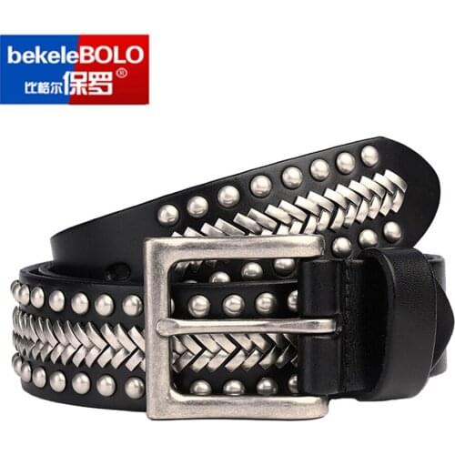 Metal Rivet Belt Luxury Designers Men Rivet Punk Belt Cow Genuine Leather Cintos Masculinos Male Women Rock Hip Hop Strap Waist