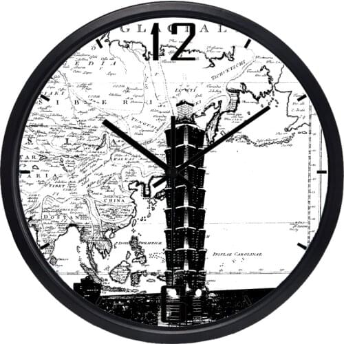 Modern DesignTaipei 101 Buildings Hotel Lobby Wall Clocks Travel Map Large Glass Wall Clock Culture Clock