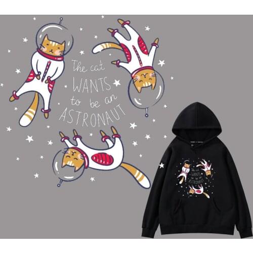 Space cat badge Iron on transfer patches for clothing vinyl iron on heat transfer thermo Stickers on clothes fabric diy stripes