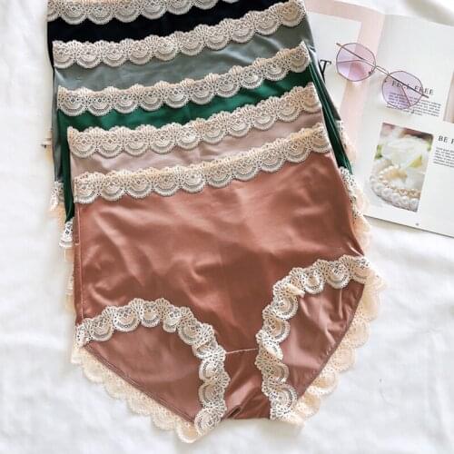 Womens Seamless Panties Large Sizes Sexy Lace Silky Soft High Quality High Waist Satin Panties Female Underwear Plus Size