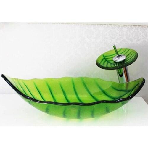 Club Toilet Thick Tempered Glass Ecleaning Basin Creative Tree Leaf Washbowl Carving Art Basin Bathroom Countertop Sink + Faucet