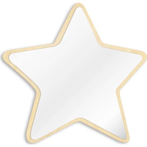 Vintage Five-Pointed Star Figurate Cosmetic Silver Acrylic Wall Mirror With Wooden Back Nursery Kids Room Wall Hanging Ornament