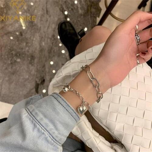 XIYANIKE 925 Sterling Silver South Korea New Retro Distressed Love Bracelet Big Chain Handmade All-match Jewelry Female Fashion