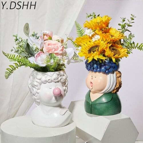 Y.DSHH Celebrity figures Creative Vases Hydroponic Shape Planter Flower Pot Flowerpot Resin Bonsai Pots Home Garden Decoration