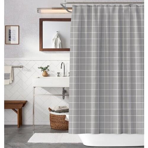 Gray Plaid Wavy Stripe Shower Curtain Bathroom Waterproof Polyester Curtains with Hooks Bathroom cortina ducha T296