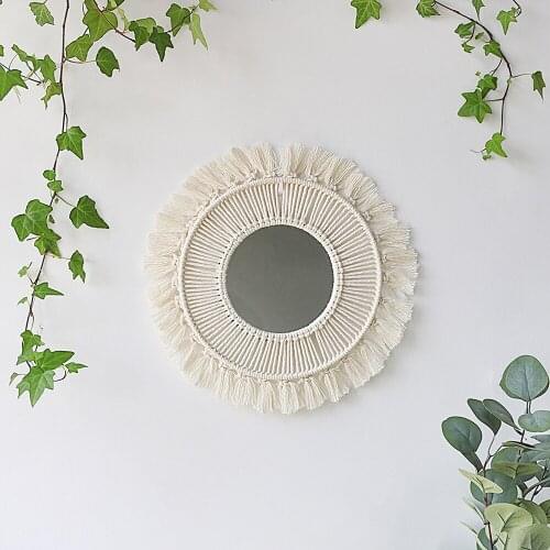 Macrame Mirror Wall stickers Round Boho Mirror Macrame Home Decor For Living Room Dorm Bathroom Decor Decoration
