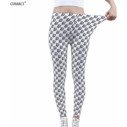 CUHAKCI Fitness Women Leggings Fashion Character Print White High Waist Elastic Push Up Trousers Ankle Length Polyester Leggins
