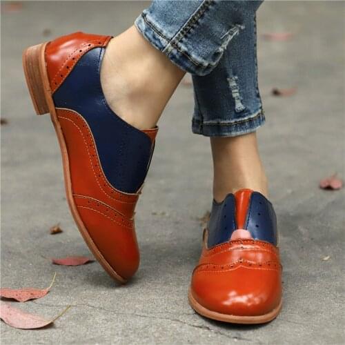 New 2019 Spring Hot Sale Women Oxfords Shoes PU Leather Brogue Shoes Lady Moccasins Vintage Slip-On Round Toe Flats Shoes