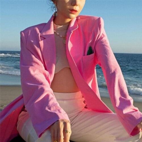 Oversized Streetwear Blazer Top Fashion Cotton Pink Suit Jacket Womens Loose Single Breasted Blazer