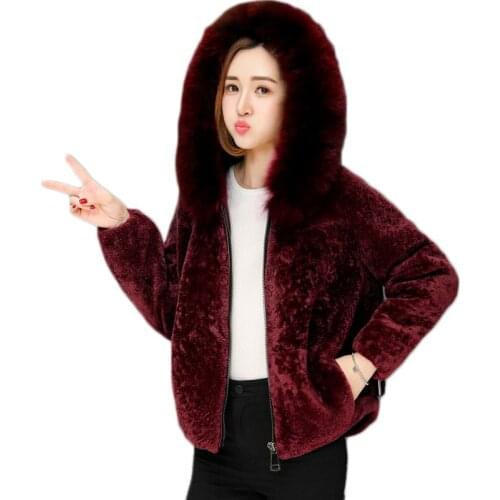 2020 winter fur all-in-one coat women new mink fur collar hooded short coats womens lamb wool sheep shearling fur parka overcoat