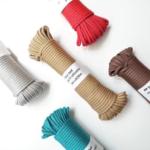 3mmx20m Braided Polypropylene Rope PP Clothes Line Packing Rope Home Decoration DIY Hang Tag Garden Accessories Outdoor Camping