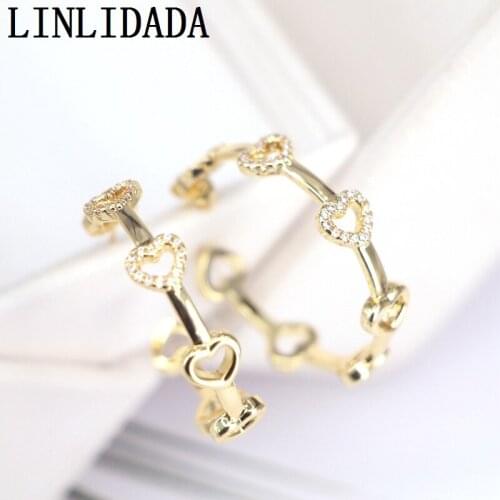 3Pairs New Gold Color Fashion Women Shinling Cubic Zircon CZ Micro Paved Heart Stud Earrings