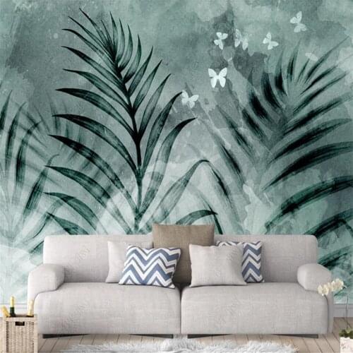 Milofi custom 3D wallpaper mural Nordic modern hand-painted plants butterfly retro nostalgic living room bedroom background wall