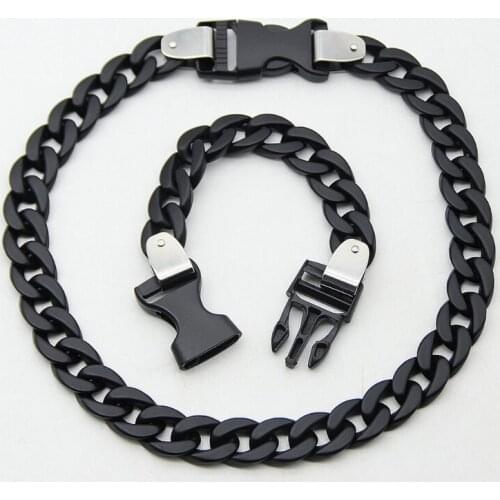 97QE 2Pcs Cool Acrylic Wide Chain Buckle Bracelet Necklace Rock Punk Transparent Chain Chunky Choker Necklace Fashion Jewelry