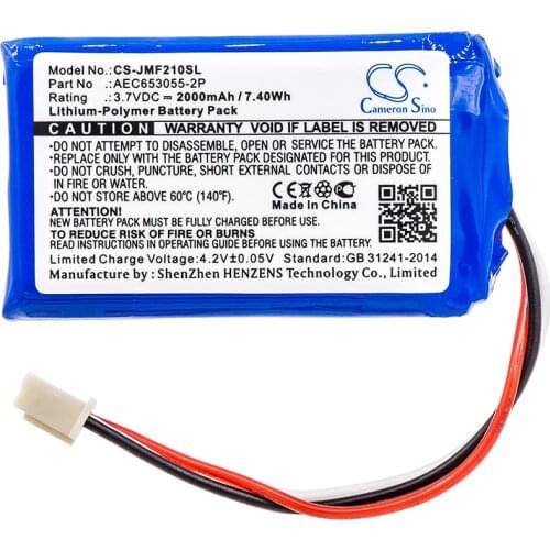 Cameron Sino Battery for JBL Flip 2 (2013) Flip II.fits JBL AEC653055-2P battery.Replacement battery.2000mAh / 7.40Wh.3.70V