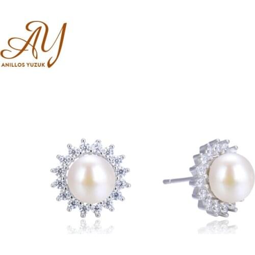 Anillos Yuzuk 925 Sterling Silver AAA Zircon Fresh Water Pearl Stud Earring For Mom Mothers Gift Wedding Earring Fine Jewelry