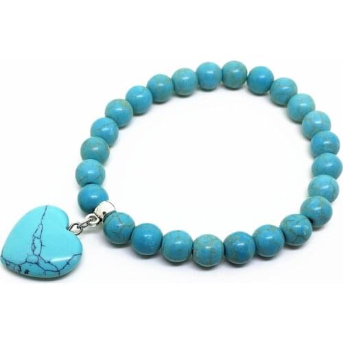 Beadztalk Woman Jewelry Stone Beads Bracelets Elastic Bangle Colorful Stone Heart Charm 20 Models For Choose