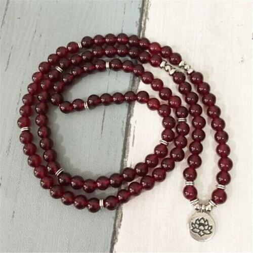 8mm Natural Garnet Gemstone 108 Beads Mala Necklace Cuff Meditation Pray Wristband Lucky Fancy Buddhism Bless Yoga Spirituality