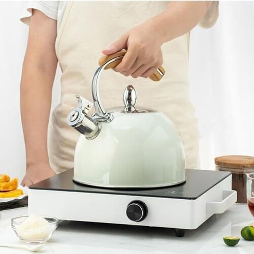 Stainless Steel Water Kettle Wooden Handle Hemispherical Blue 3L Whistle Pot Induction Cooker Household Kitchen Supplies