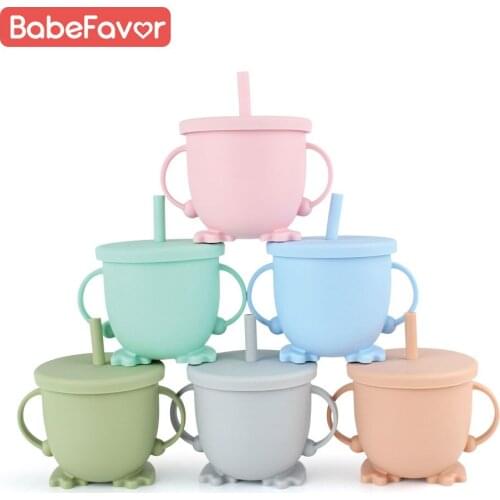 Baby Sippy Cups Silicone Food Grade Cartoon Infant Feeding Learning Cup with Straw Kids Tableware Toddler Water Drinking Bottle