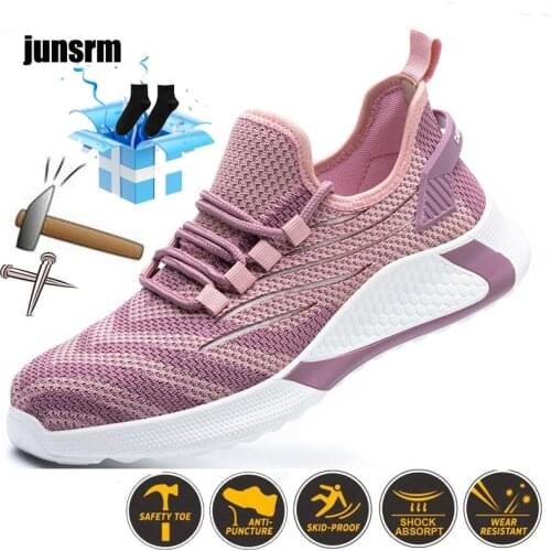 Breathable safety shoes for women light puncture-proof steel toe cap wear-resistant outdoor work boots for men indestructible