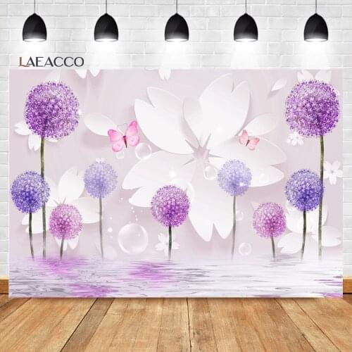 Laeacco Baby Shower Lilac Photocall Background Lotus Pond Pink Butterfly Child Customized Poster Portrait Photography Backdrops