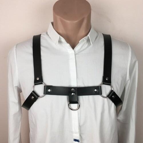 HOT Sexy Men lingerie faux leather adjustable body chest harness bondage costume with buckles for Mens clothing accessories