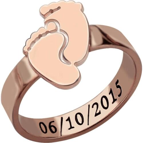 Customized Family Jewelry Mother Rings 925 Sterling Silver Baby Feet Engraving Birthday Rings For Women Mom Gifts Accessories