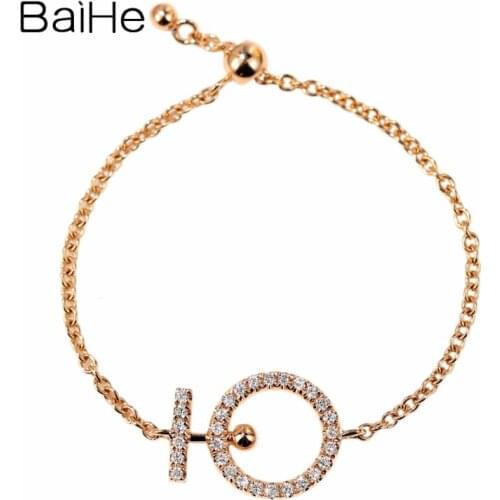 BAIHE Solid 14K Rose Gold 0.08ct H/SI Round Natural Diamonds Engagement Ring Wedding Band Women Fine Jewelry Trendy Gift Ring