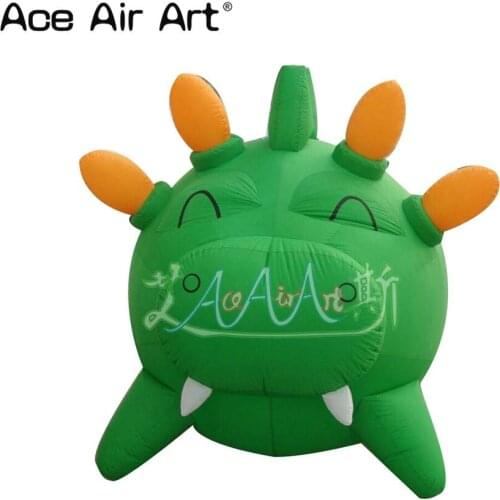 Lovely animal cartoon inflatable model,round inflatable green pig with horn cartoon model for sale