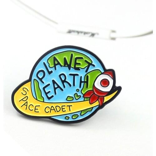 Rocket Surround Planet Earth Cartoon Brooch Personality Creative Badge Backpack Badge Space Explorer Pilot Technician Gift