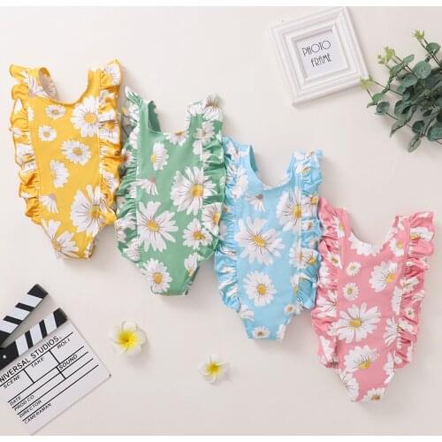 Maillot de bain fille 2021 Baby Girls Floral Printed Ruffles Swimsuit Swimwear 1-5 Years купальник детский детский купальник