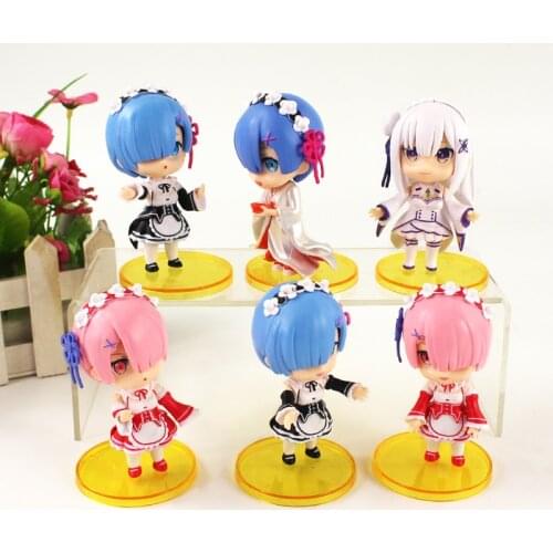 10cm 6pcs/set Re:Life In A Different World From Zero Rem Ram Q Version Cute Figure Dolls PVC Decoration Model Toys Gift