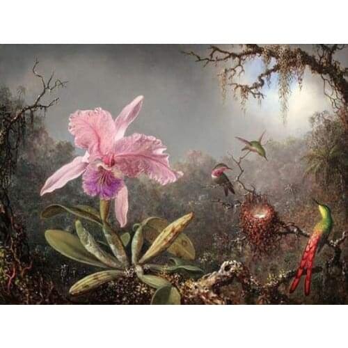 GLymg 5D Embroidery Painting Diamond Embroidery DIY Embroidery Handicrafts Painting Kit Orchids And Hummingbird Wall Art Decor