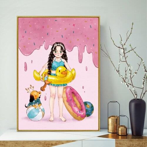 Comics Cross stitch kits,Donut girl,Embroidery needlework sets with printed pattern,11CT canvas,Home Decor Painting