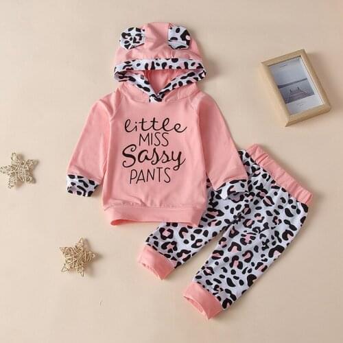 2020 TALLOLY new girls pink letters cute style long-sleeved hoodie + leopard pants suit