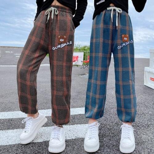 2021 Autumn New Arrivals Boys Girls Fashion Running Pants Teenage Kids Cotton Trousers Children Casual Plaid Pants 8 10 12 14Yrs