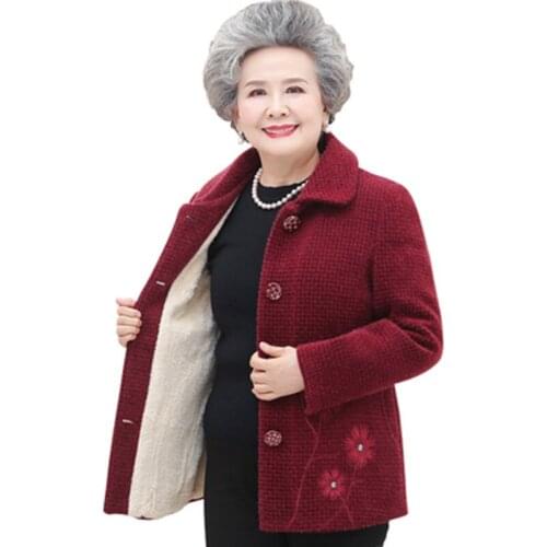 Middle-aged Autumn Winter Womens Outerwear plus Fleece Jacket Mink Fleece Clothes Woolen Coats Loose Mother Thick Warm Coat