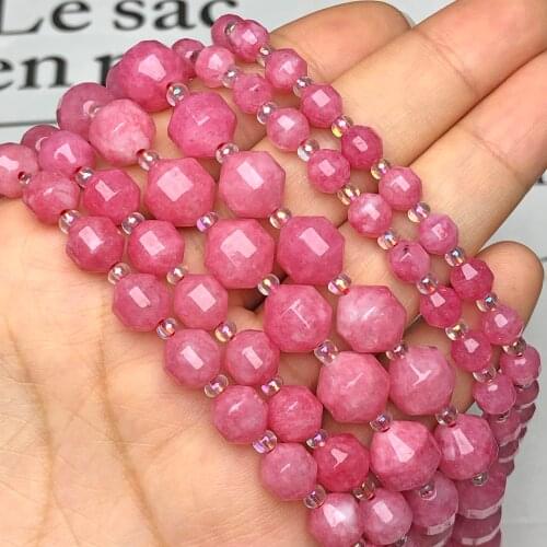 Natural Faceted Rhodochrosite Gem Stone Bead Round Loose Spacer Beads For Jewelry Making Diy Handmade Bracelet Necklace 6/8/10MM
