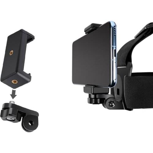 Adjustable Head Strap Headband Mount Holder W/ Clamp for Smartphone Black
