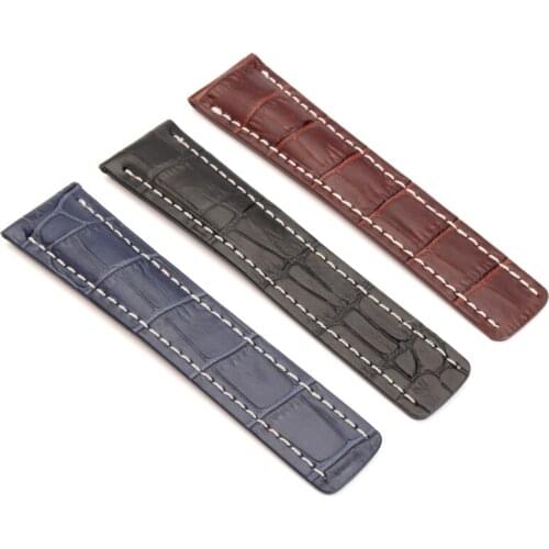 Black/Dark Blue/Brown 24mm Alligator Grain Watch Strap Genuine Leather Replacement Watchband Wristband