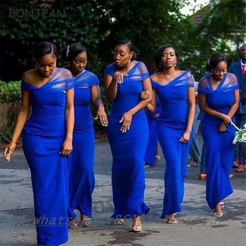 Blue Bridesmaid Dresses 2021 Mermaid Elastic Satin Lace Up Back African Bridesmaid Dress Plus Size for Women Wedding